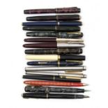 Collection of mostly fountain pens from the 20th Century including makes by Parker, Messenger,