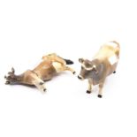 Beswick animals including Jersey cow 'Champion Newton Tinkle' and a Jersey bull. Beswick marks to