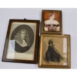 Collection of 3 late 19th Century pieces of art, one watercolour of a gentleman, one etching and a