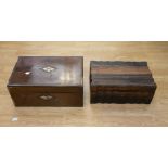 Victorian mahogany writing box, along with 19th Century Indian inlayed box with lift out tray, all