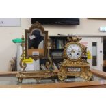 Late 19th Century French gilt speltor mantle clock, eight day, Roman and Arabic numerals,