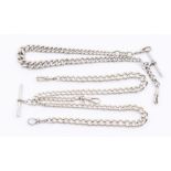 Two silver Albert link watch chains, to include a graduated link complete with two swivel clasps and