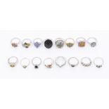 A collection of sixteen Gems TV silver and gem set rings to include a multi coloured sapphire