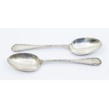 A pair of George V silver serving spoons, with reeding and bead decoration, hallmarked by Mappin &