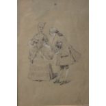 French School; portrait of an 18th Century couple, pencil, chalk heightened, signed with initials