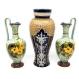Royal Doulton early 20th Century vase, gilt and blue ground, along with a pair of Royal DOulton