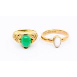 *** PLEASE NOTE THE 2nd RING IS JADEITE STYE ***** A 9ct gold ring set with moonstone and a 9ct ring