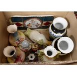 Collection of early 20th Century porcelain vases, serving tray, continental Duesbury Imari Derby