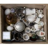 Collection of crested wares, steins and tankards, marble eggs etc