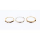 Three 9ct gold and diamond set half eternity rings, comprising two bar set, including one set with