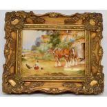 A Painted Porcelain Plaque by "ex Royal Worcester" Artist E R Booth in a gilt frame
