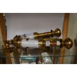 Pair of GWR carriage brass wall lamps with spring loaded candles with small brass chamber stick with