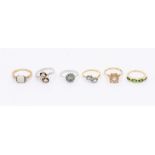 A collection of six Gems TV 9ct gold and gem set rings to include a opal, Andalucite, chrome