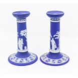 A pair of Wedgwood Jasper ware candlesticks