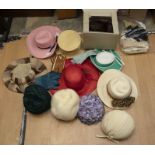 Ladies vintage fashion - 1960s/70s/80s/90s hats, including turbans, fur, wide brimmed; etc; together