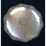 A large Georgian style silver plated circular tray, stamped Boulton & Watt