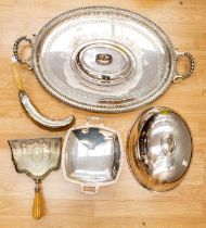 A collection of silver plate, EP and EPNS to include: Victorian profusely engraved crumb scoop (