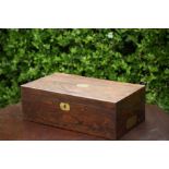 An early 19th Century rosewood writing slope, brass inset cartouche to top and front, brass inset