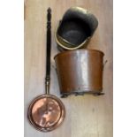 Collection of early 20th Century brass copperwares in pots, cooking pans, scales, kettles etc,