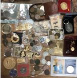 Collection of reproduction Coins and reproduction bullion coins and bars with other  coins and
