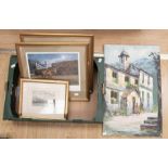 A collection of artwork to include: a pair of oil on boards depicting Harbour scenes signed