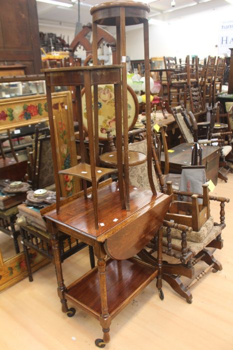 1930s oak serving trolley along with Edwardian occassion table and jardinaire stand