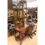 1930s oak serving trolley along with Edwardian occassion table and jardinaire stand