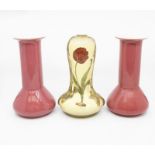 A pair of early 20th Century Ault Pottery vases, pink ground, along with a Continental Art Nouveau