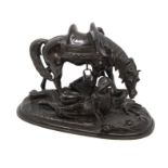 Early 20th Century spelter figure of an Afgan Soldier and horse, inspired by Elizabeth Butlers