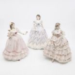 Three Royal Worcester lady figures with certificates and boxes including The Masquerade Begins,