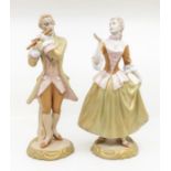 A pair of circa 1930/40's Royal Dux with pink lozenge mark to bases figurines  In good overall