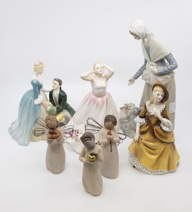 A collection of figurines to include Willow Tree, Nao and Royal Doulton