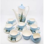 Crown Clarence coffee set for six, with 1950's ski resort design