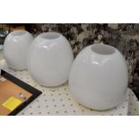 Eight white glass lamp shades 3 large, 5 medium. Ex Rolls Royce, Derby.