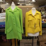 Ladies vintage fashion - a 1960's green coat, curved lapels, three buttons, two angled pockets,