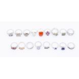 A collection of seventeen Gems TV gem set silver rings to include, a multicolored sapphire