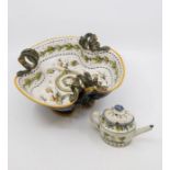 Small 19th Century crimper tea pot a.f. along with 20th Century crimper fruit bowl with snake handle