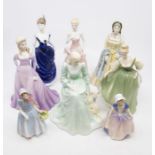 A collection of china lady figurines including seven Coalport ladies and six Royal Doulton ladies (
