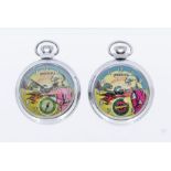 Two Ingersoll 'Dan Dare' open faced pocket watches circa 1950's, animated dials, both with