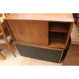 Two Teak 1960's wall cabinets, one drinks cabinet and other with sliding doors cupboard