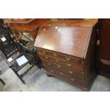 George III Mahogany Bureau, bracket feet, 4 long graduated drawers, brass plate and drop handles