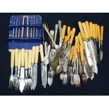 A collection of silver plate, EP, EPNS flatware to include: set of six Bedford plate fish knives and