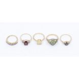A collection of five Gems TV 9ct gold and gem set rings to include an Ethiopian faceted oval set