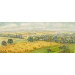 Lois Webster FRSA (British), Meynell Country, watercolour and ink, signed, approx 19.5cm x 45.5cm