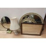 Three 20th Century wall mirrors, onyx table mirror, and Italian lamp