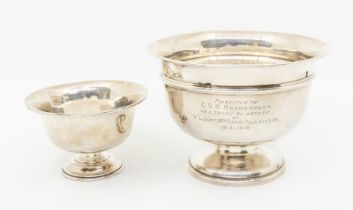 A George V silver circular rose bowl, upper rib, plain body, hallmarked by Robert Pringle & Sons,