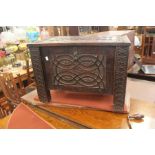 Small, oak, Victorian, 17th century-style blanket coffer, single carved front panel with carved