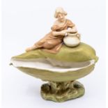 Royal Dux figure of lady sitting on top of a shell AF 20 x 20 cms approx