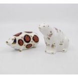 Royal Crown Derby gold stopper paperweight Posies polar bear together with a pig Imari paperweight
