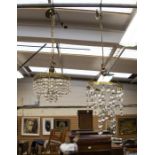 Two drop glass ceiling lights, mid 20th Century